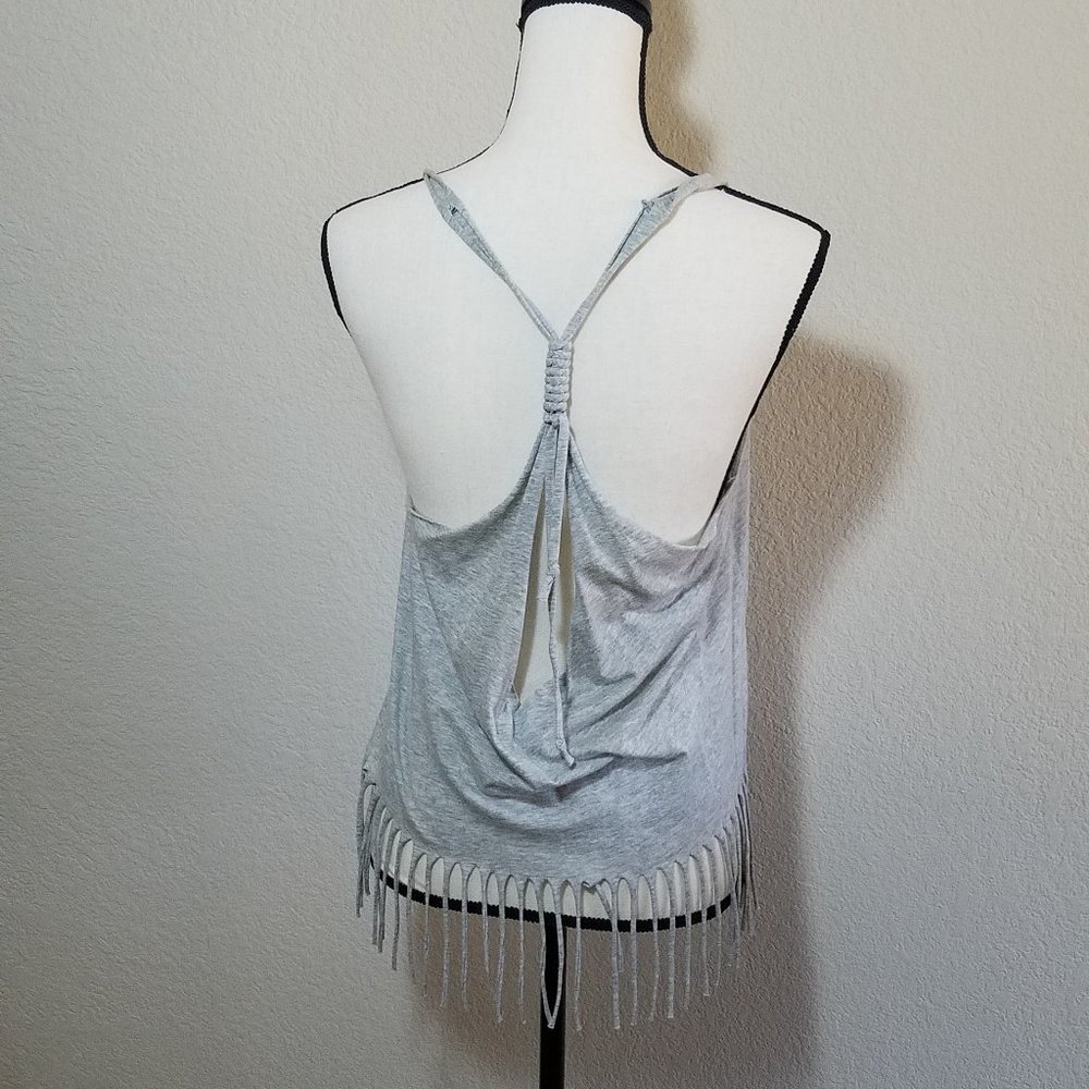 Tank Top Juniors Medium Gray Racer Back Sleeveless Womens Flag Patriotic Fringe - Picture 4 of 5